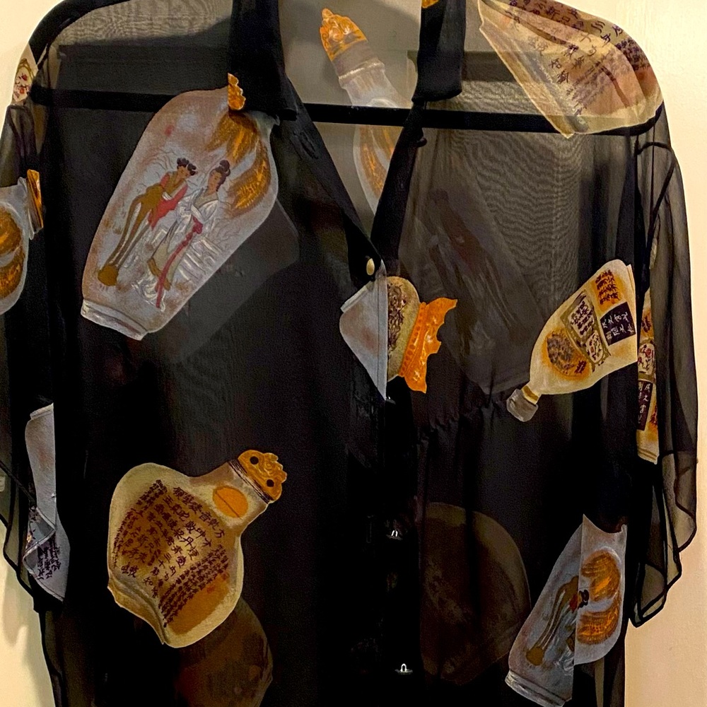 Cropped sheer silk organza blouse